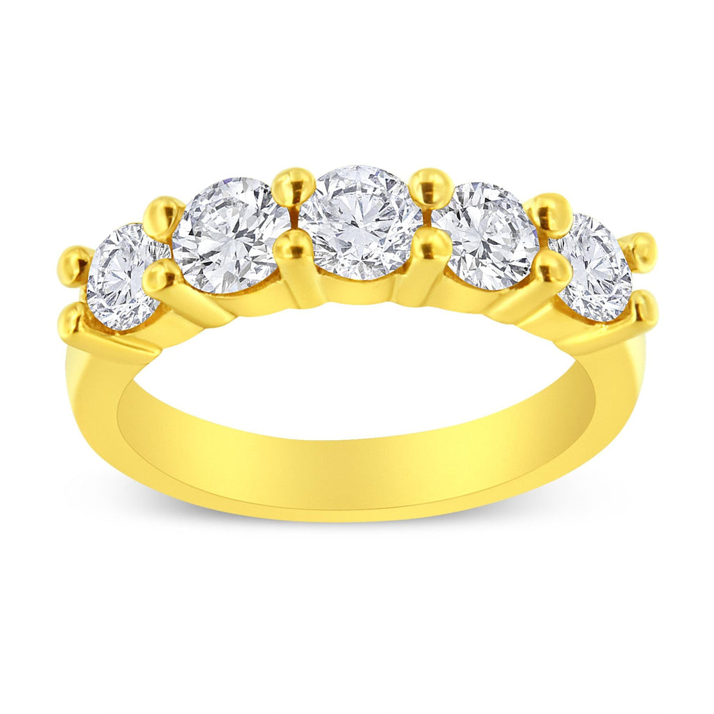 14K Yellow Gold Plated .925 Sterling Silver 1 1/2 Cttw Shared Prong Set Brilliant Round-Cut Diamond Anniversary or Wedding Band Ring (K-L Color, SI2-I1 Clarity)