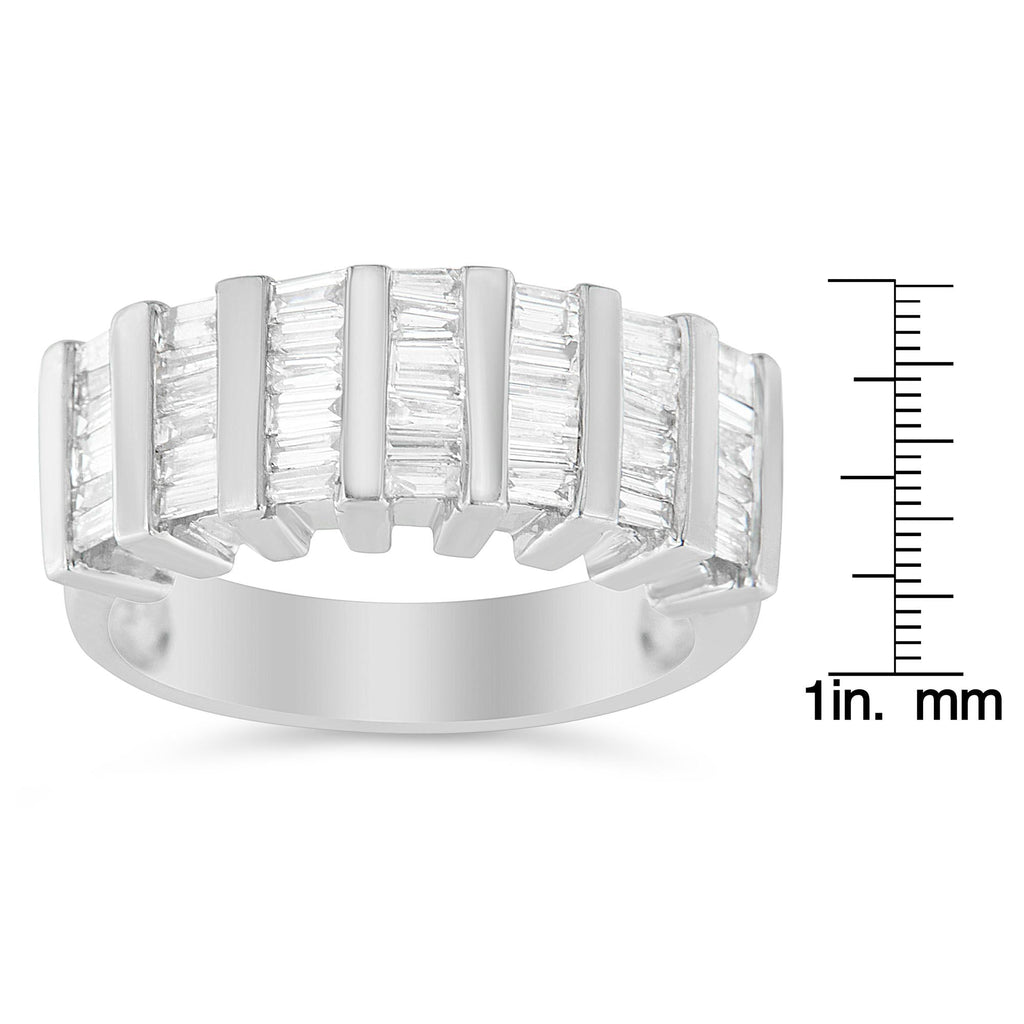 .925 Sterling Silver 1.0 Cttw Baguette Cut Diamond Vertical Channel Fluted Multi-Row Unisex Fashion Wedding Ring (H-I Color, I1-I2 Clarity)