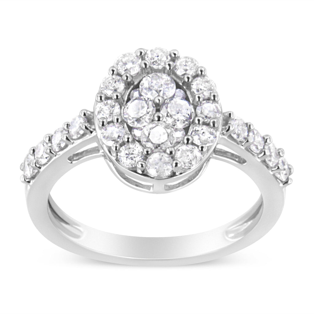 .925 Sterling Silver 1.0 Cttw Brilliant-Cut Diamond Halo-Style Cluster Oval Ring (I-J Color, I3 Clarity)