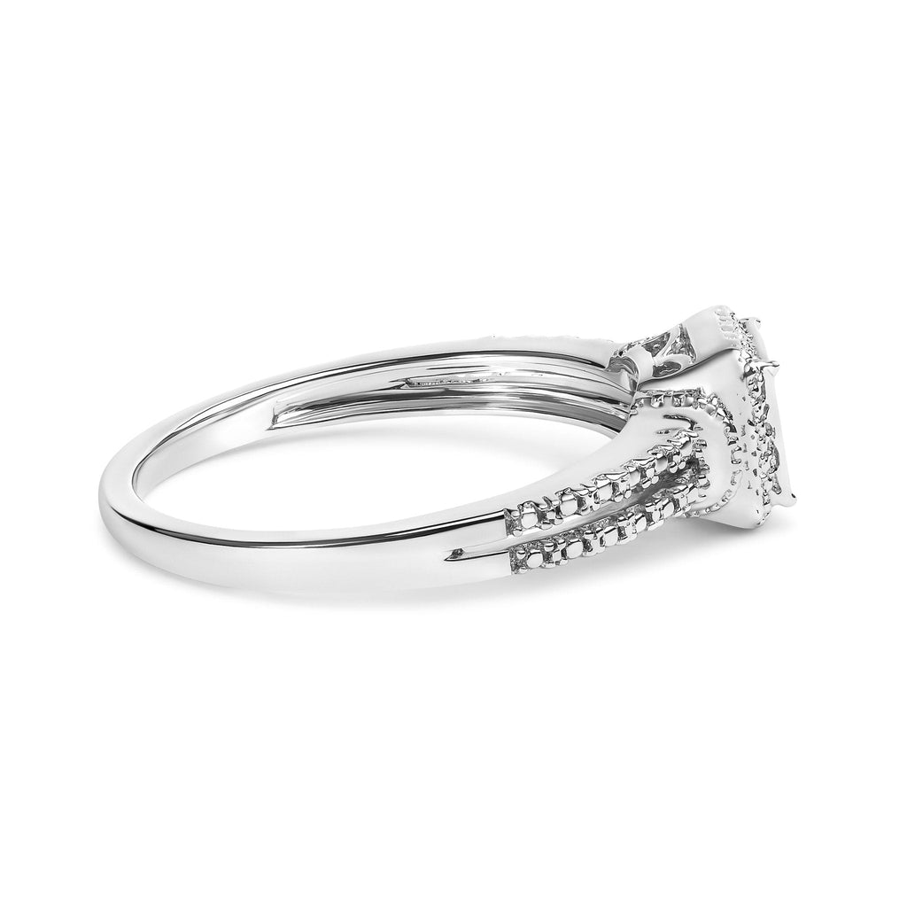 .925 Sterling Silver 1/4 Cttw Princess-cut Diamond Composite Ring with Beaded Halo (H-I Color, SI1-SI2 Clarity)