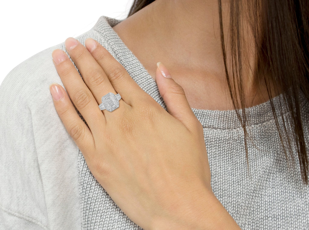 .925 Sterling Silver Round and Baguette Diamond Cathedral Ring (0.75 Cttw, H-I Color, I2-I3 Clarity)