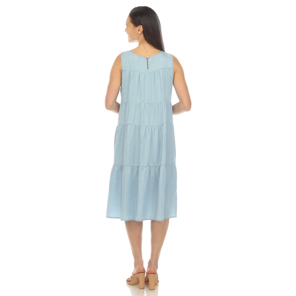 Women's Sleeveless Tiered Chambray Midi Dress