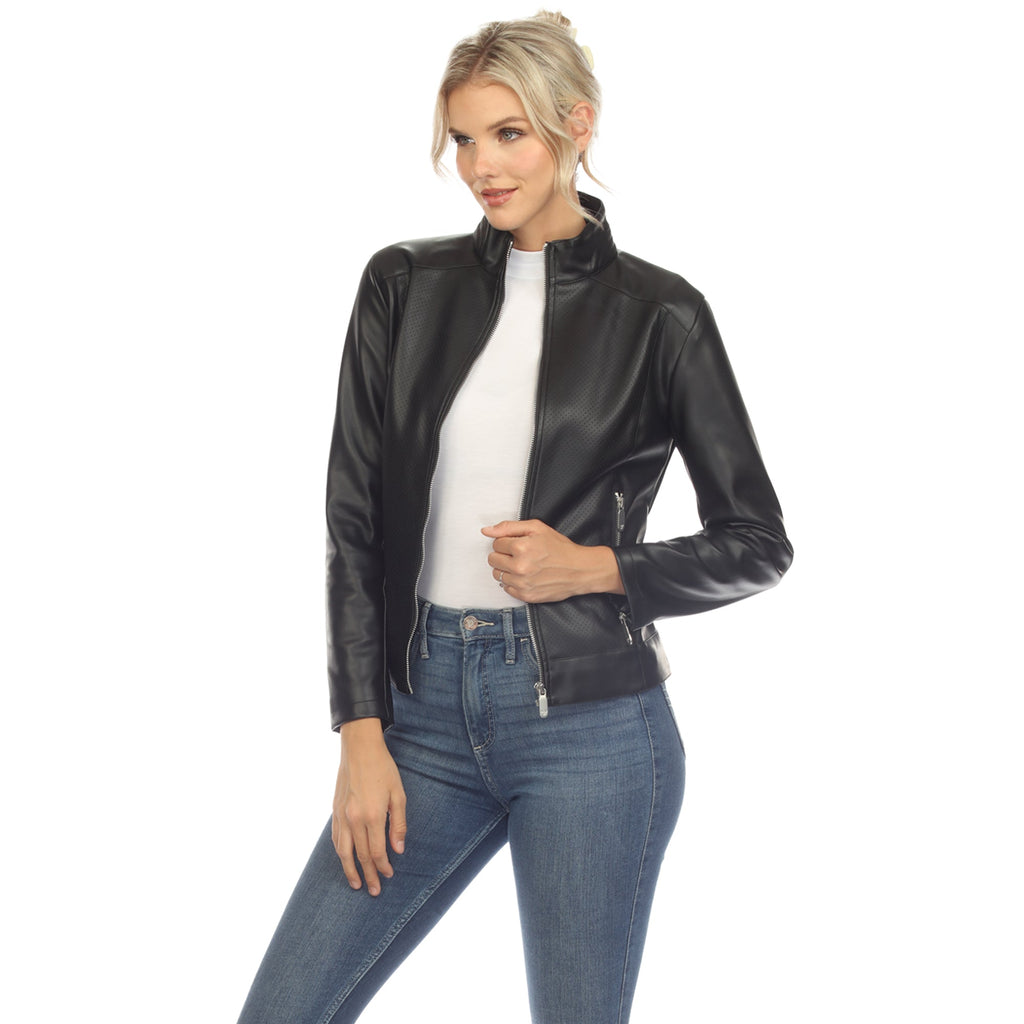 White Mark Women's Classic Biker Faux Leather Jacket