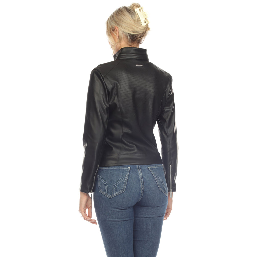 White Mark Women's Classic Biker Faux Leather Jacket