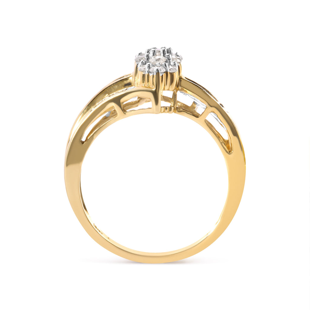 10K Yellow Gold 1/2 Cttw Pear Cluster and Channel Set Diamond Ring (H-I Color, I1-I2 Clarity)