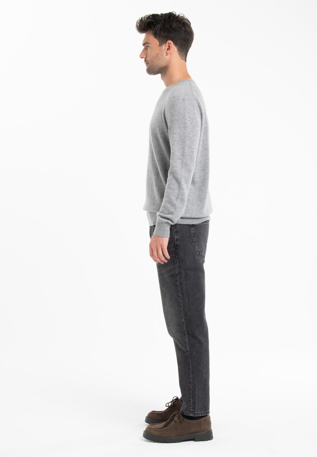 GABI 5 Two-tone cashmere double-round-neck sweater grey/yellow