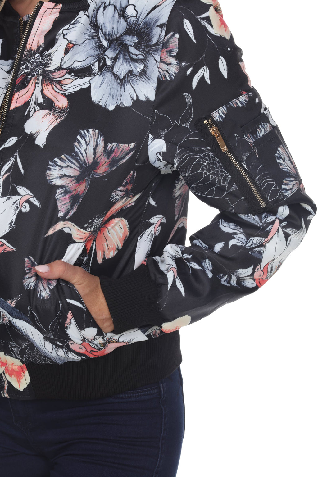 White Mark Women's Floral Bomber Jacket