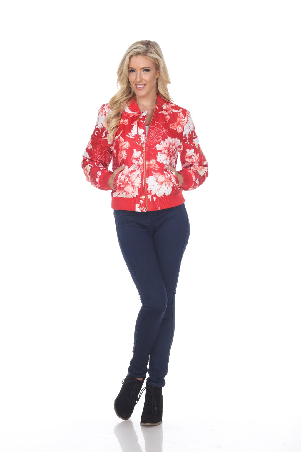 White Mark Women's Floral Bomber Jacket