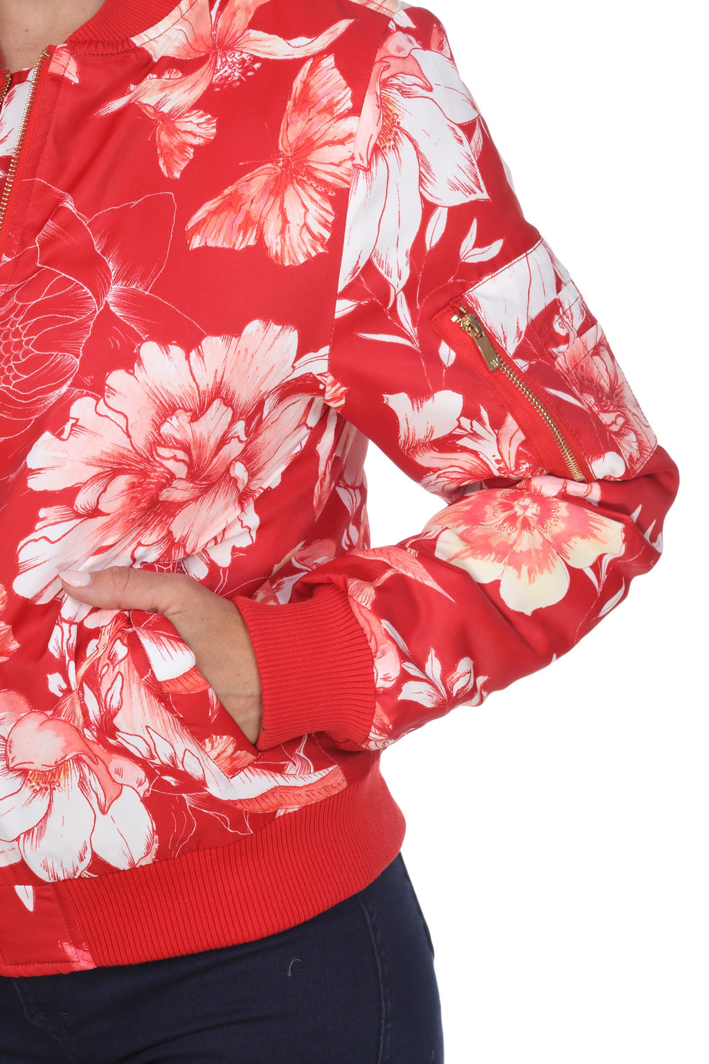 White Mark Women's Floral Bomber Jacket