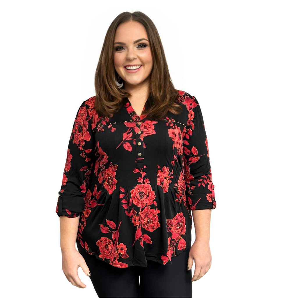 Black & Red Flower Popover - Plus