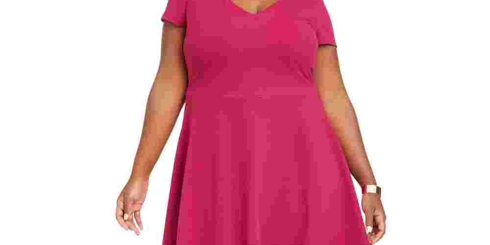 B Darlin Women's Trendy Plus Size Bow-Back Skater Dress Dark Purple Size 14