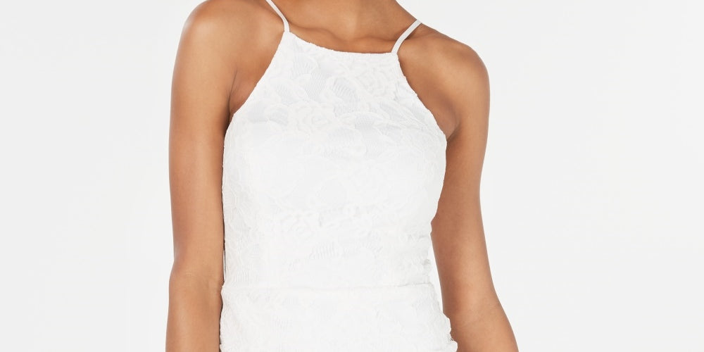 Speechless Juniors' Lace Halter Wrap Skirt Dress Natural Size -XX-Small