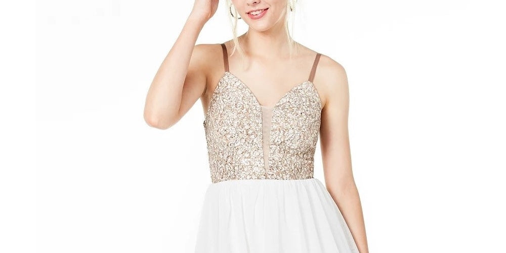 Speechless Women's Ivory Spaghetti Strap V Neck Short Fit Flare Party Dress White Size 13
