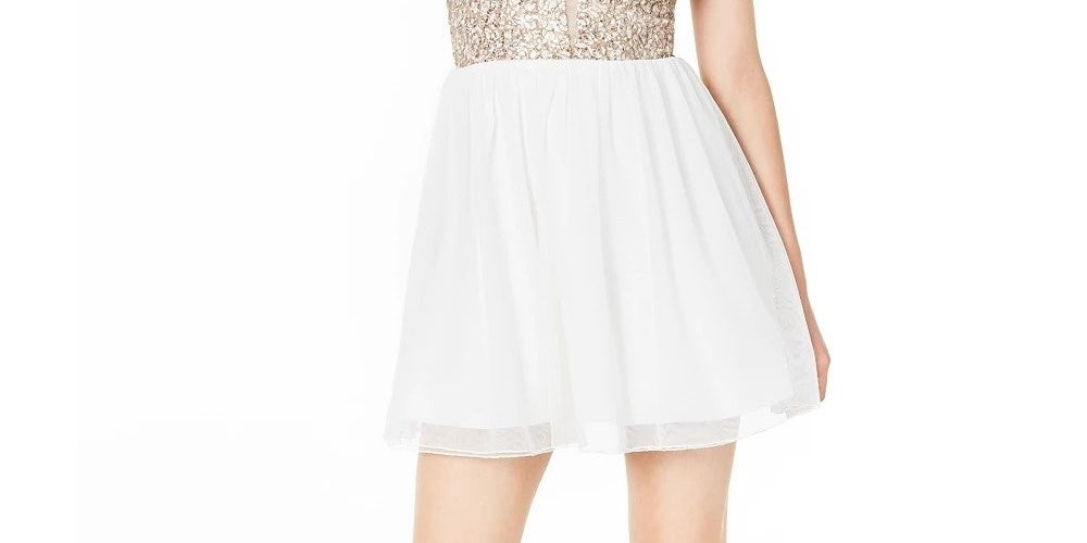Speechless Women's Ivory Spaghetti Strap V Neck Short Fit Flare Party Dress White Size 13