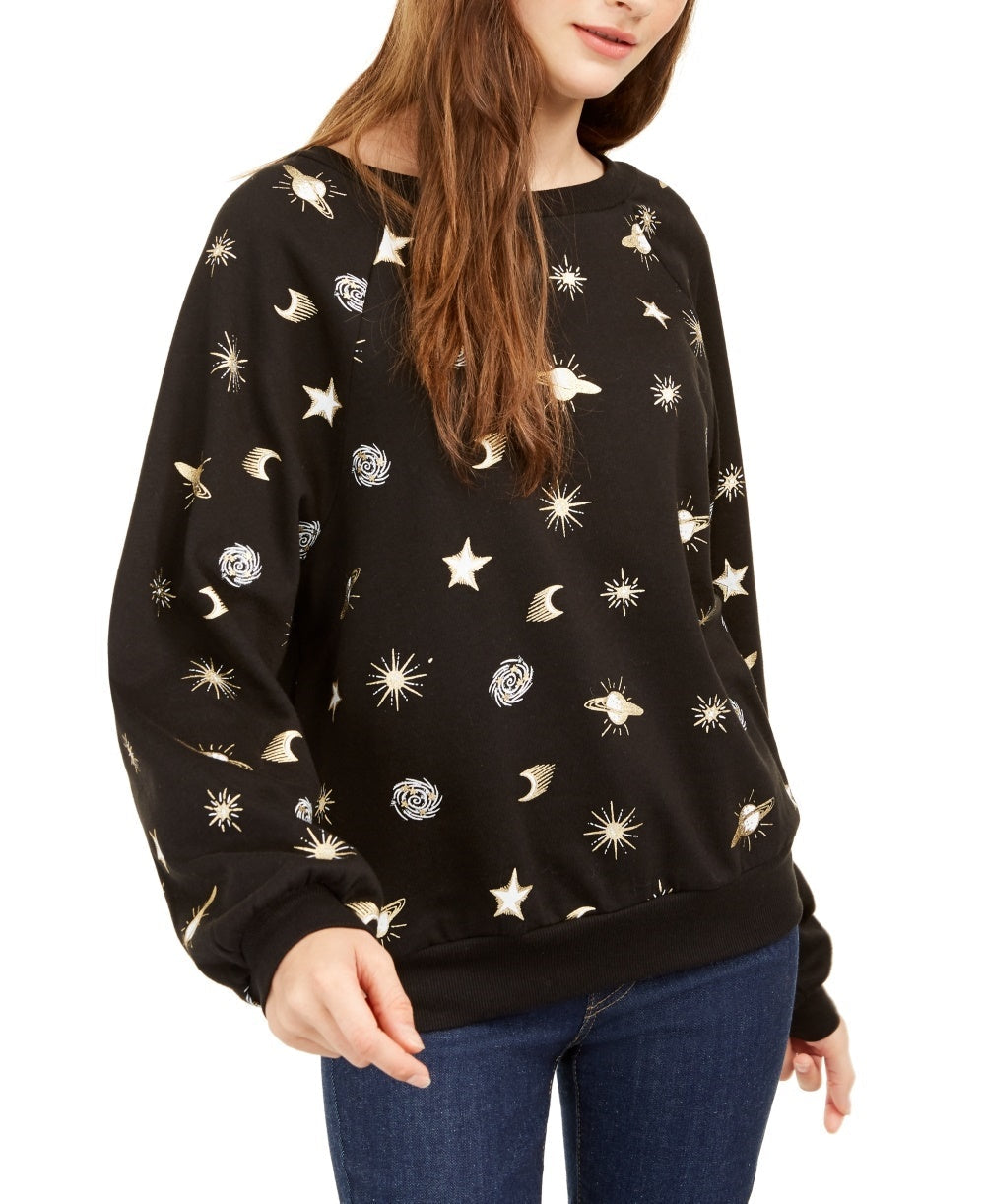 Rebellious One Junior's Planets Metallic Graphic Sweatshirt Black Size X-Small