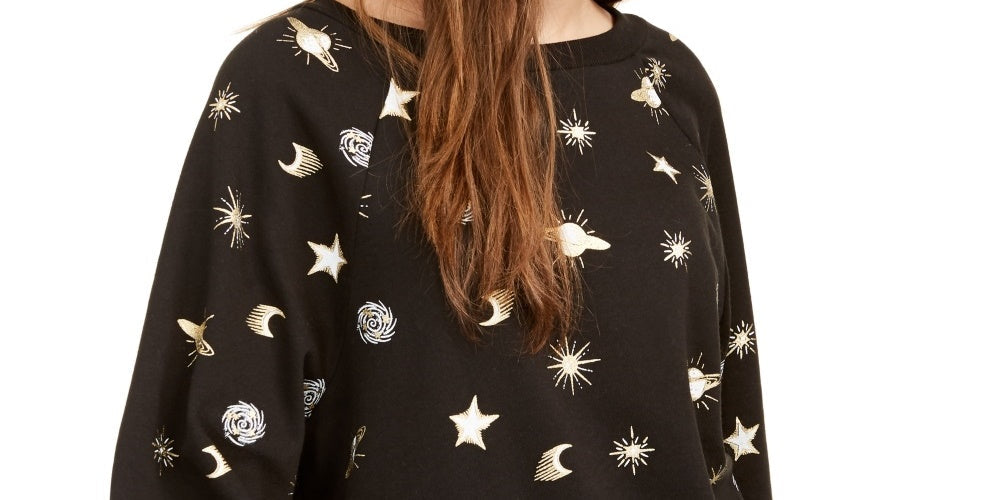 Rebellious One Junior's Planets Metallic Graphic Sweatshirt Black Size X-Small