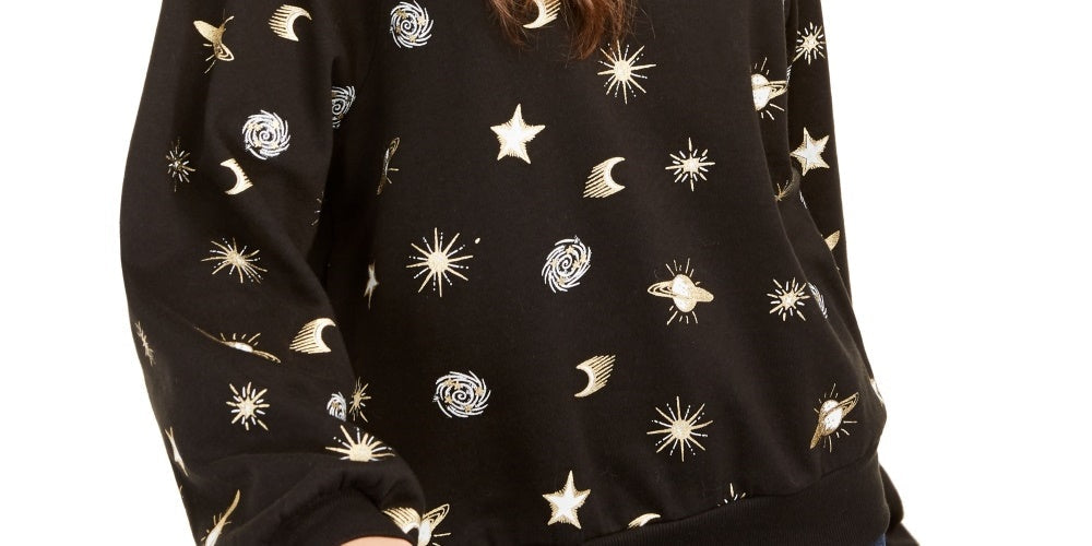 Rebellious One Junior's Planets Metallic Graphic Sweatshirt Black Size X-Small
