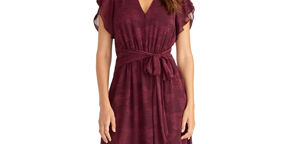 Rachel Roy Women's Belted Lace Dress Aubergine Size Small