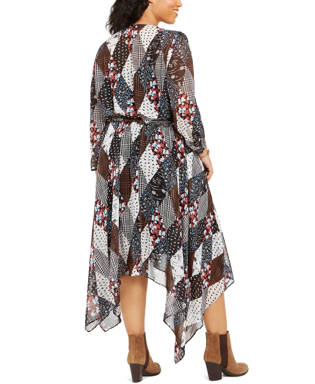 Tommy Hilfiger Women's Plus Size Quilted-Print Handkerchief-Hem Dress Black Size 3X