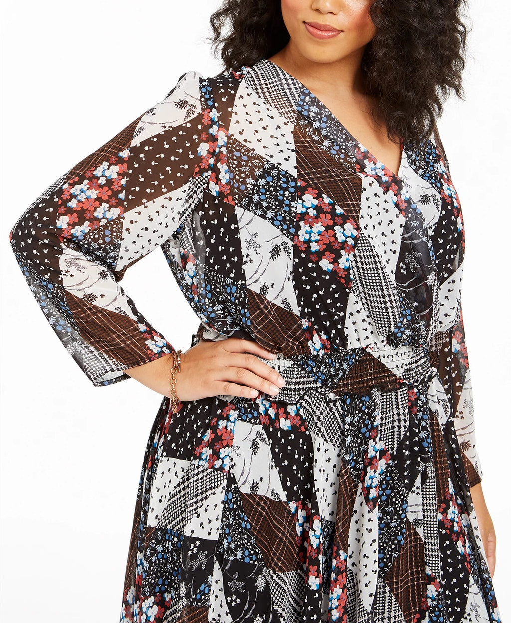 Tommy Hilfiger Women's Plus Size Quilted-Print Handkerchief-Hem Dress Black Size 3X