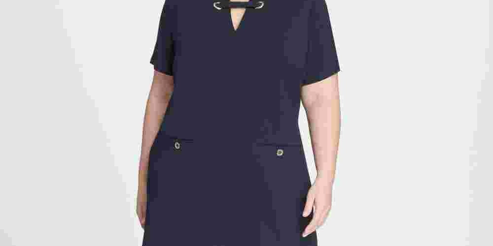 Tommy Hilfiger Women's Plus Size Scuba Crepe Pocket Shift Dress Purple Size Petite Small