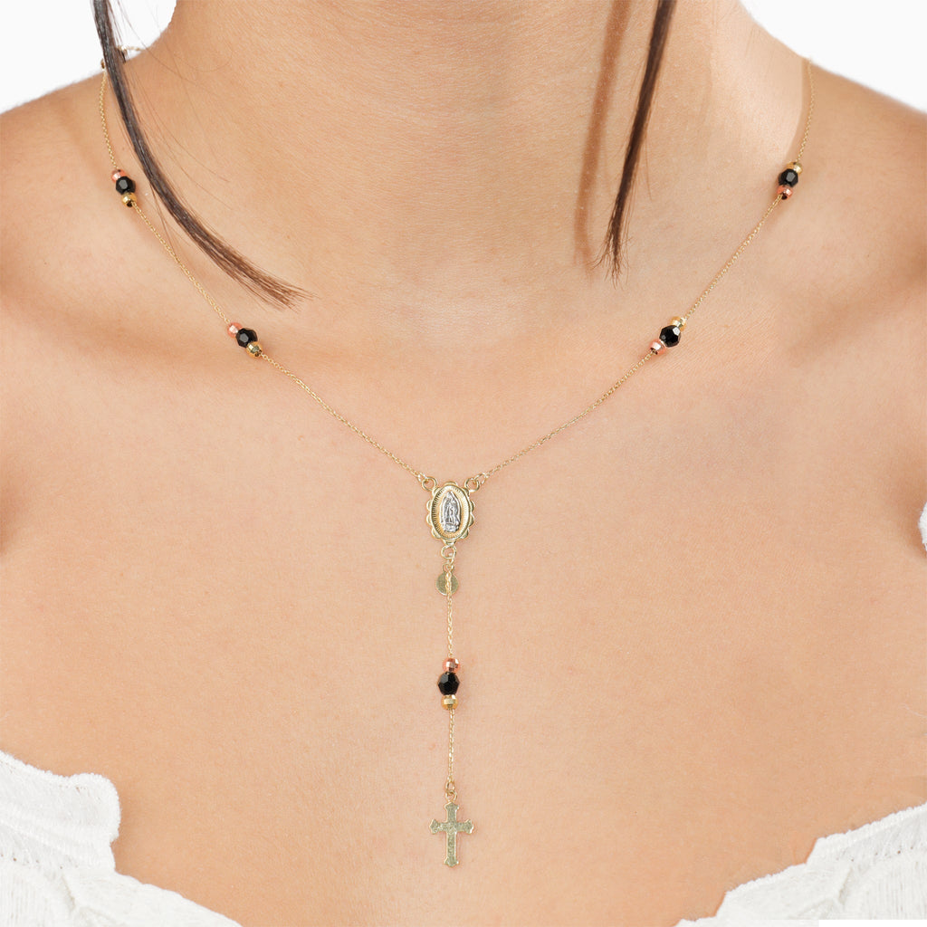 The Eve Black Bead Cross Necklace