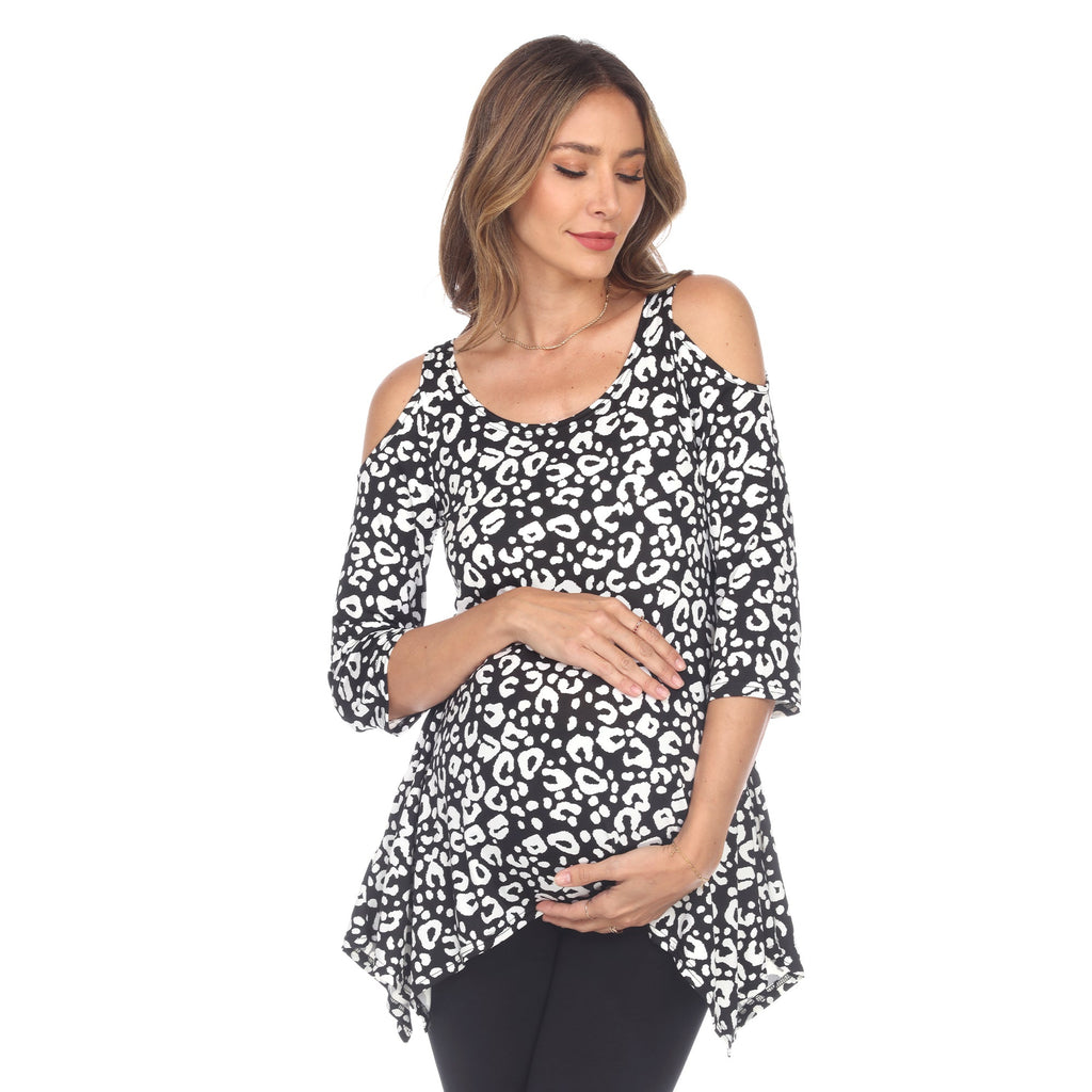 Maternity Leopard Cold Shoulder Tunic Top - Plus