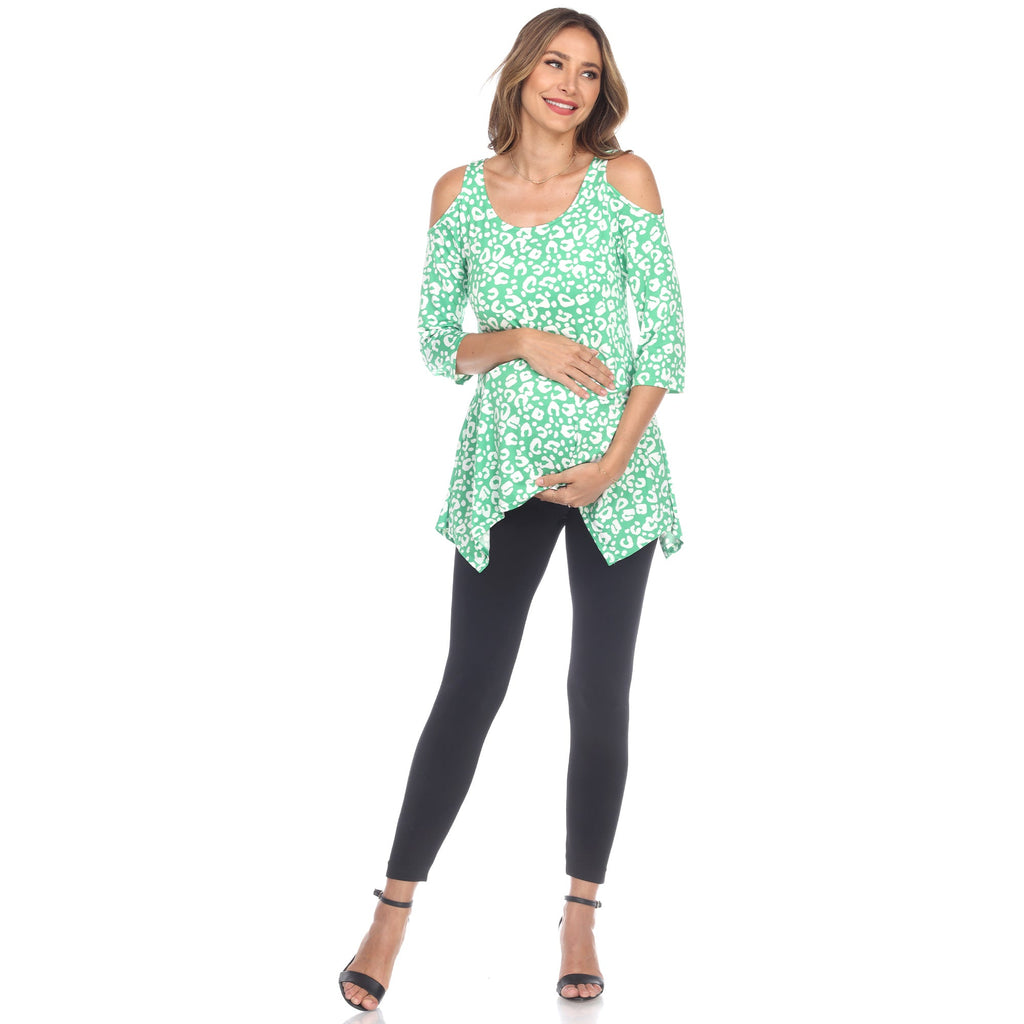 Maternity Leopard Cold Shoulder Tunic Top - Plus