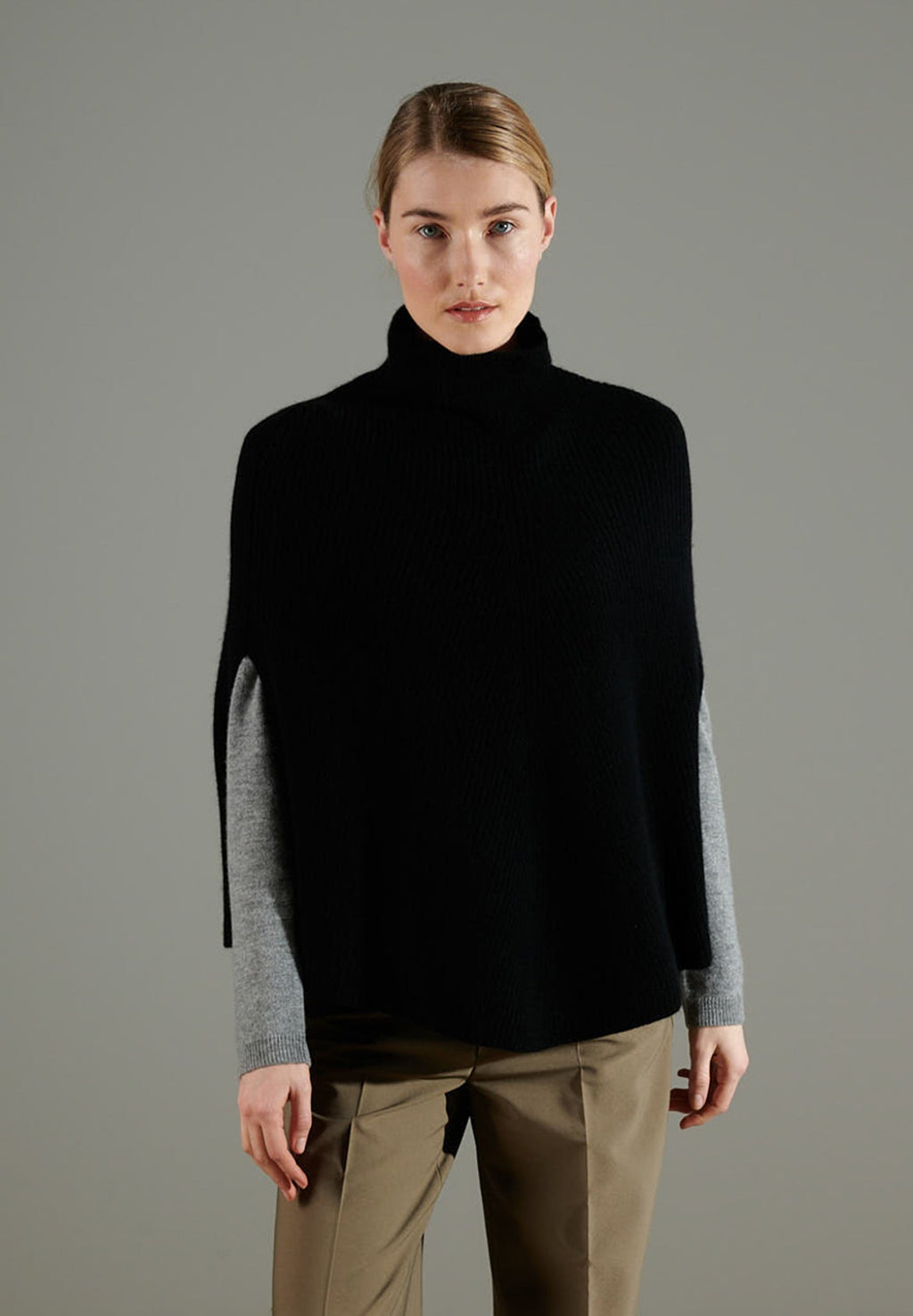 NAMI 10 4-thread cashmere stand-up collar poncho, black