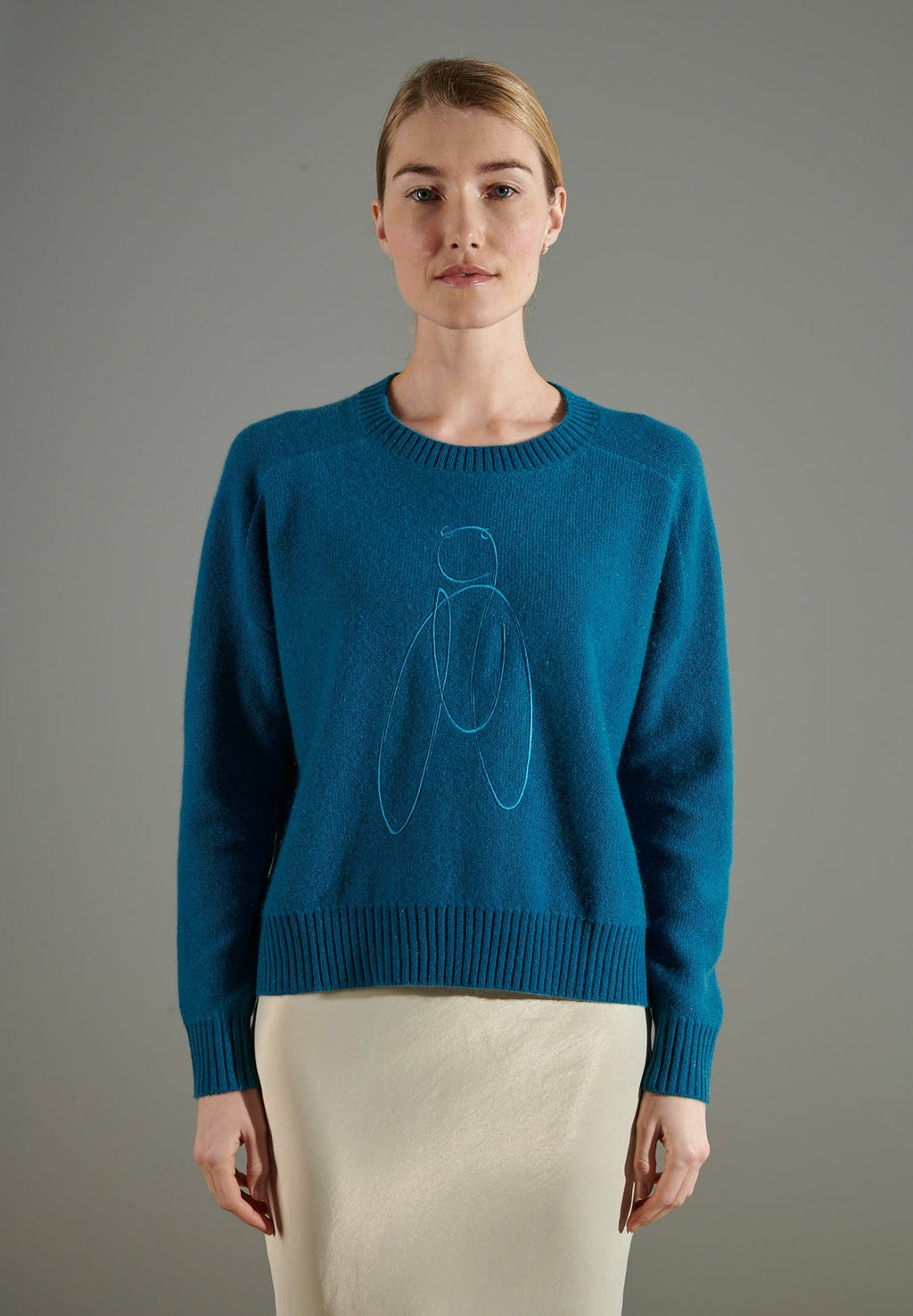 NAMI 21 4-thread cashmere embroidered round-neck sweater CIGALE 3 royal blue