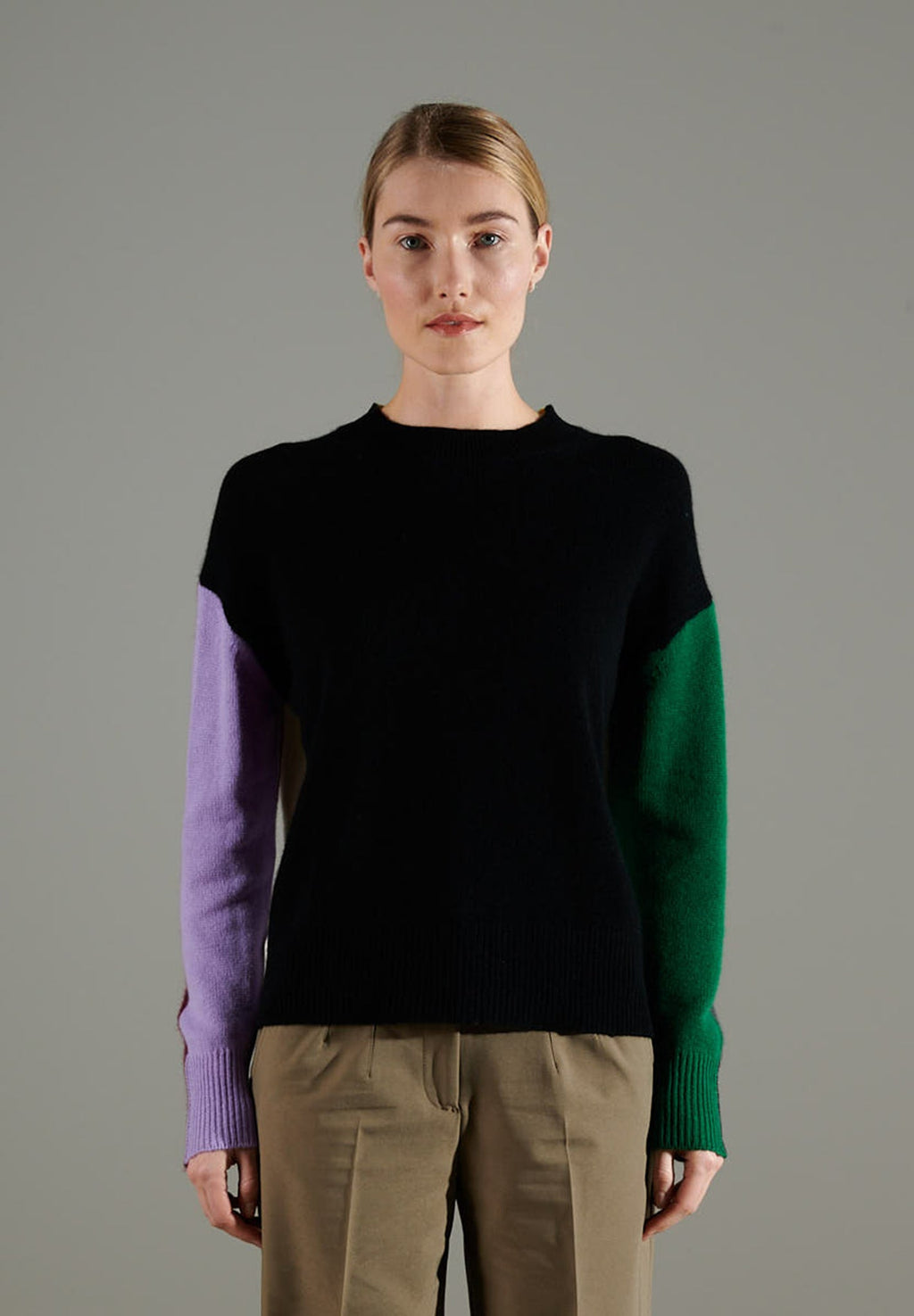 NAMI 3 4-thread cashmere color block round-neck sweater