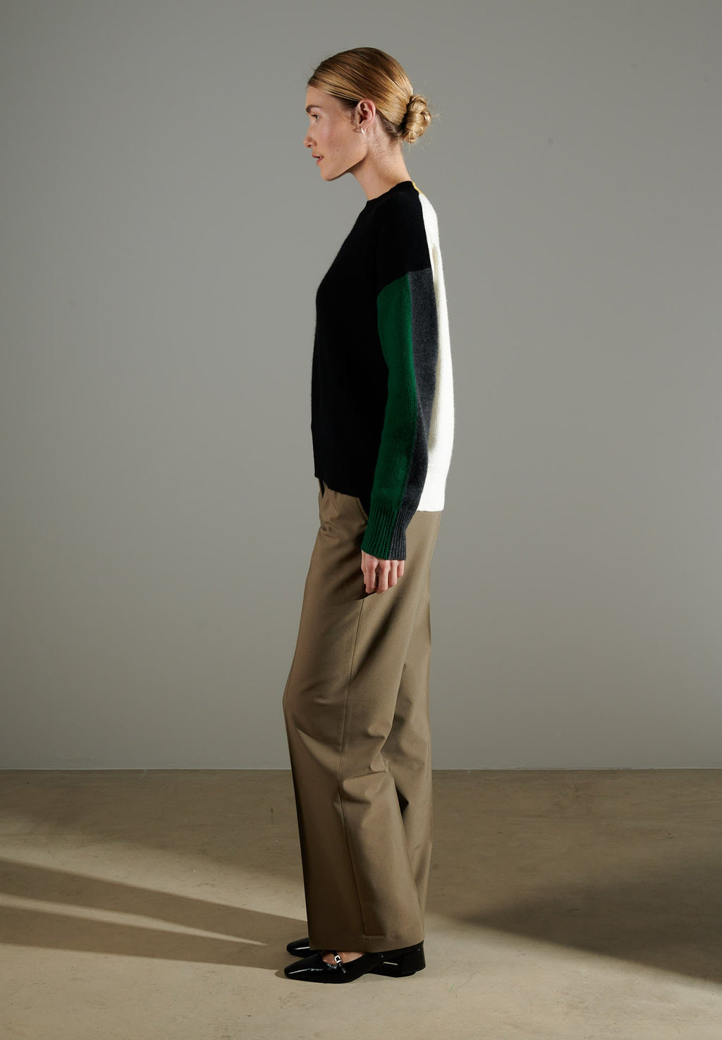 NAMI 3 4-thread cashmere color block round-neck sweater