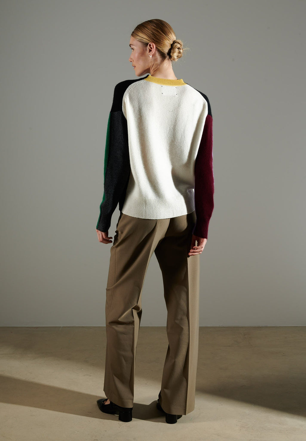 NAMI 3 4-thread cashmere color block round-neck sweater