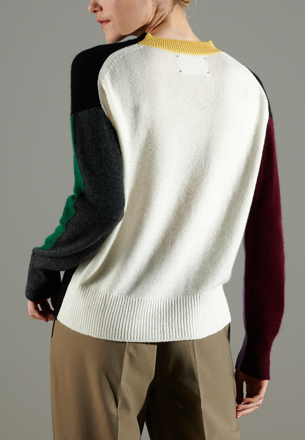 NAMI 3 4-thread cashmere color block round-neck sweater