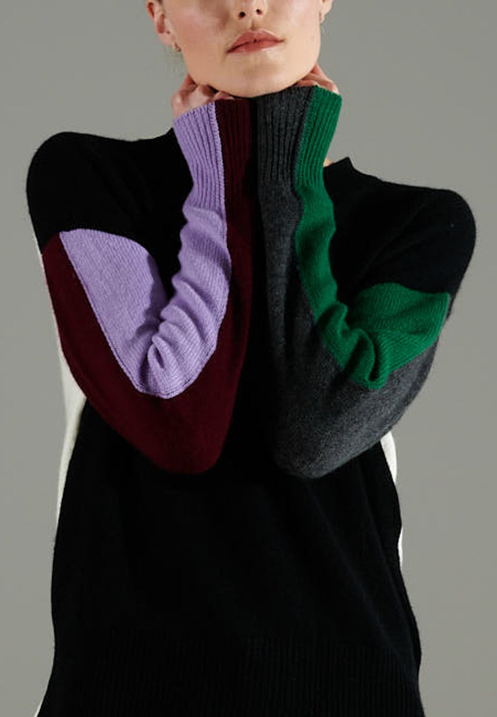 NAMI 3 4-thread cashmere color block round-neck sweater