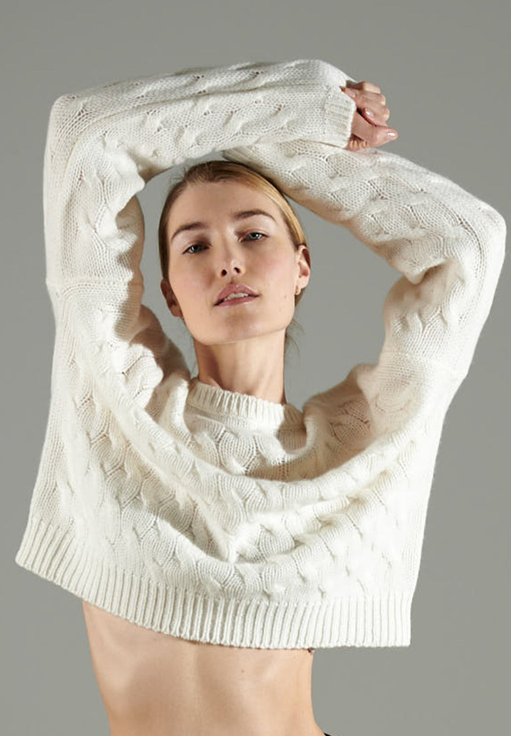 NAMI 5 10-thread cashmere twisted round-neck sweater ecru white