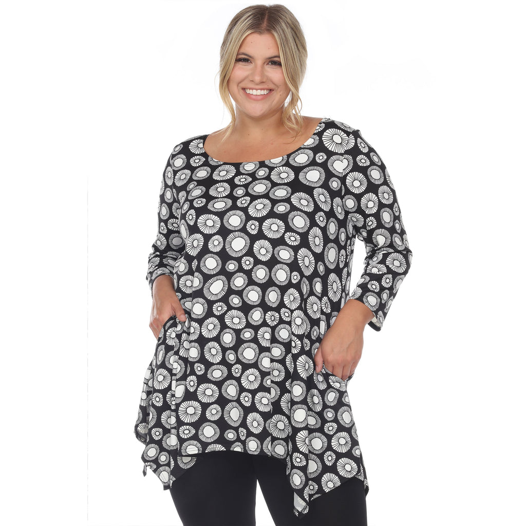 White Mark Women's Printed Geometric Circle Tunic Top - Plus (4 Colors Available)