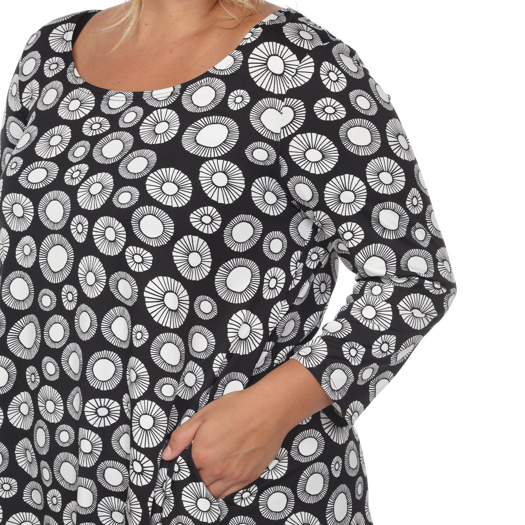 White Mark Women's Printed Geometric Circle Tunic Top - Plus (4 Colors Available)