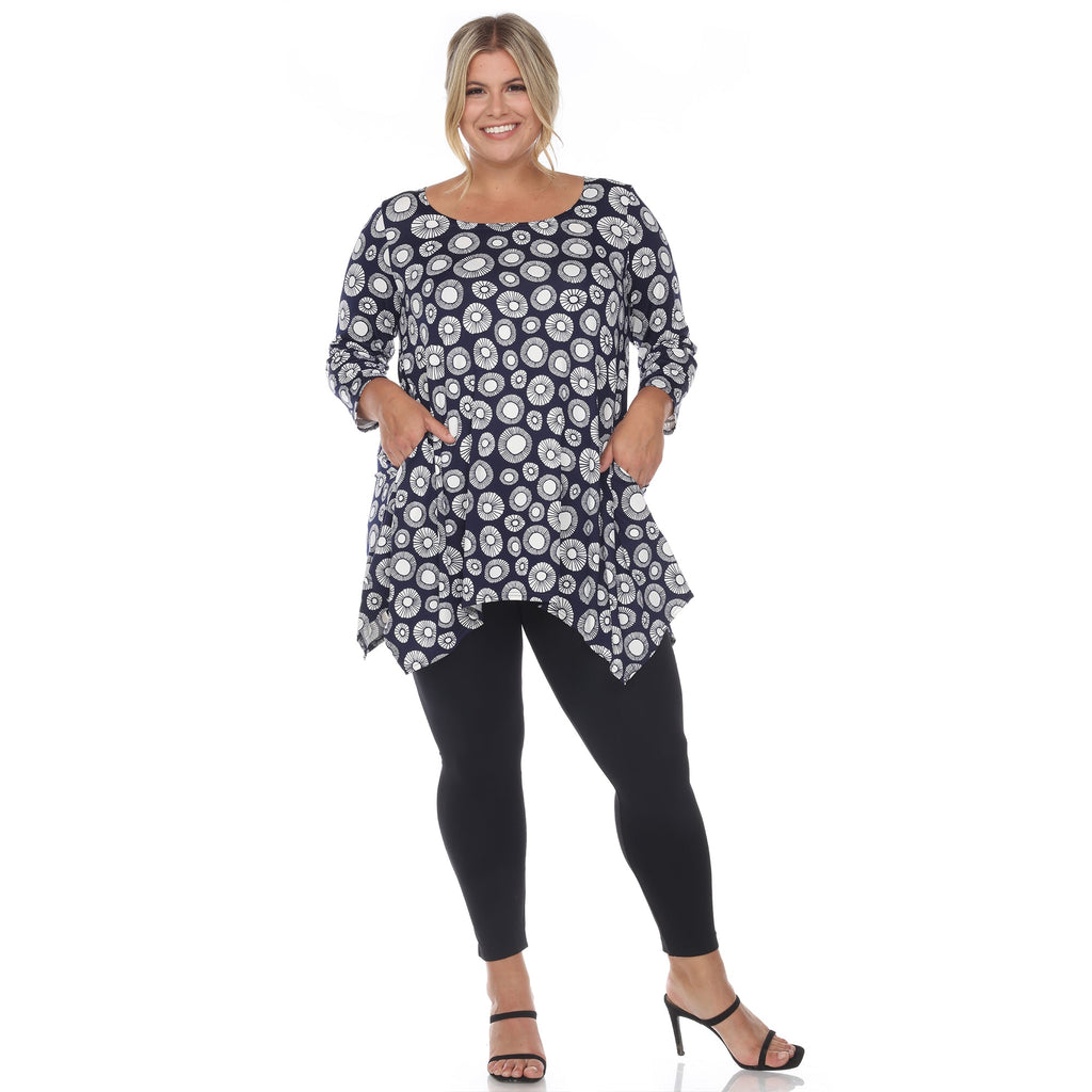 White Mark Women's Printed Geometric Circle Tunic Top - Plus (4 Colors Available)