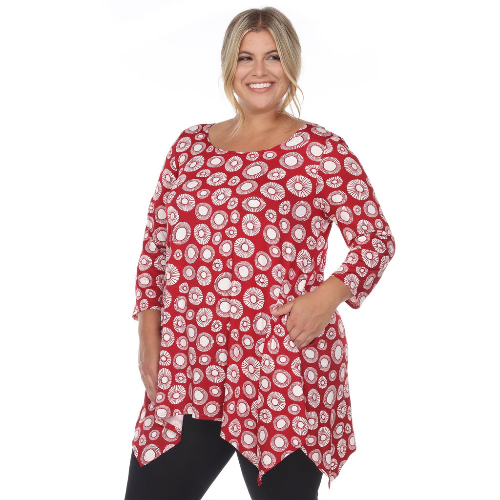 White Mark Women's Printed Geometric Circle Tunic Top - Plus (4 Colors Available)