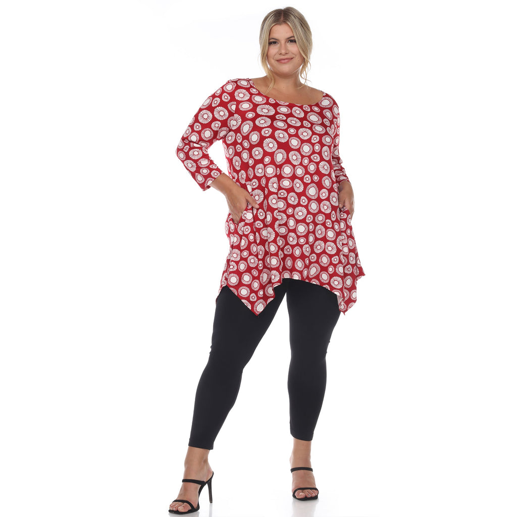 White Mark Women's Printed Geometric Circle Tunic Top - Plus (4 Colors Available)