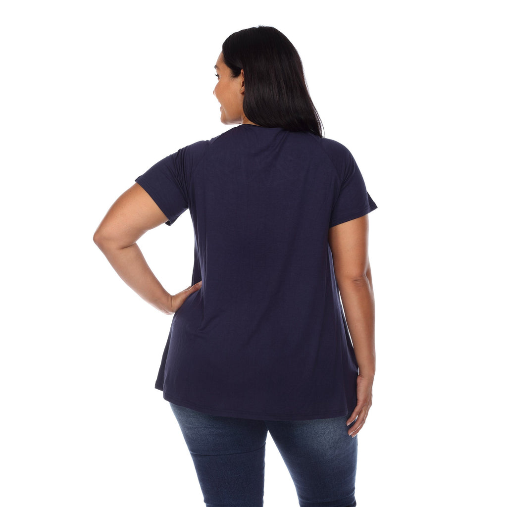 White Mark Women's Crisscross Cutout Short Sleeve Top - Plus (8 Colors Available)