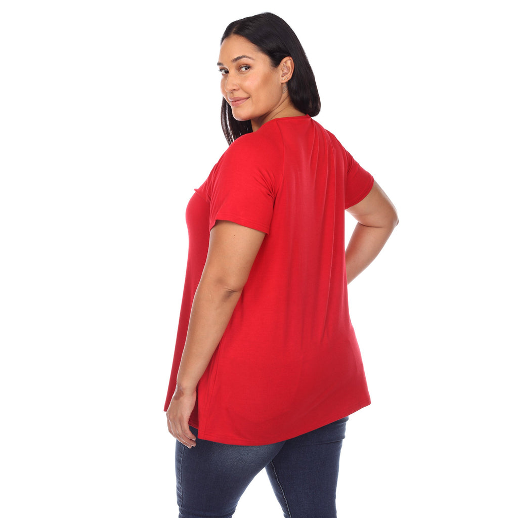 White Mark Women's Crisscross Cutout Short Sleeve Top - Plus (8 Colors Available)