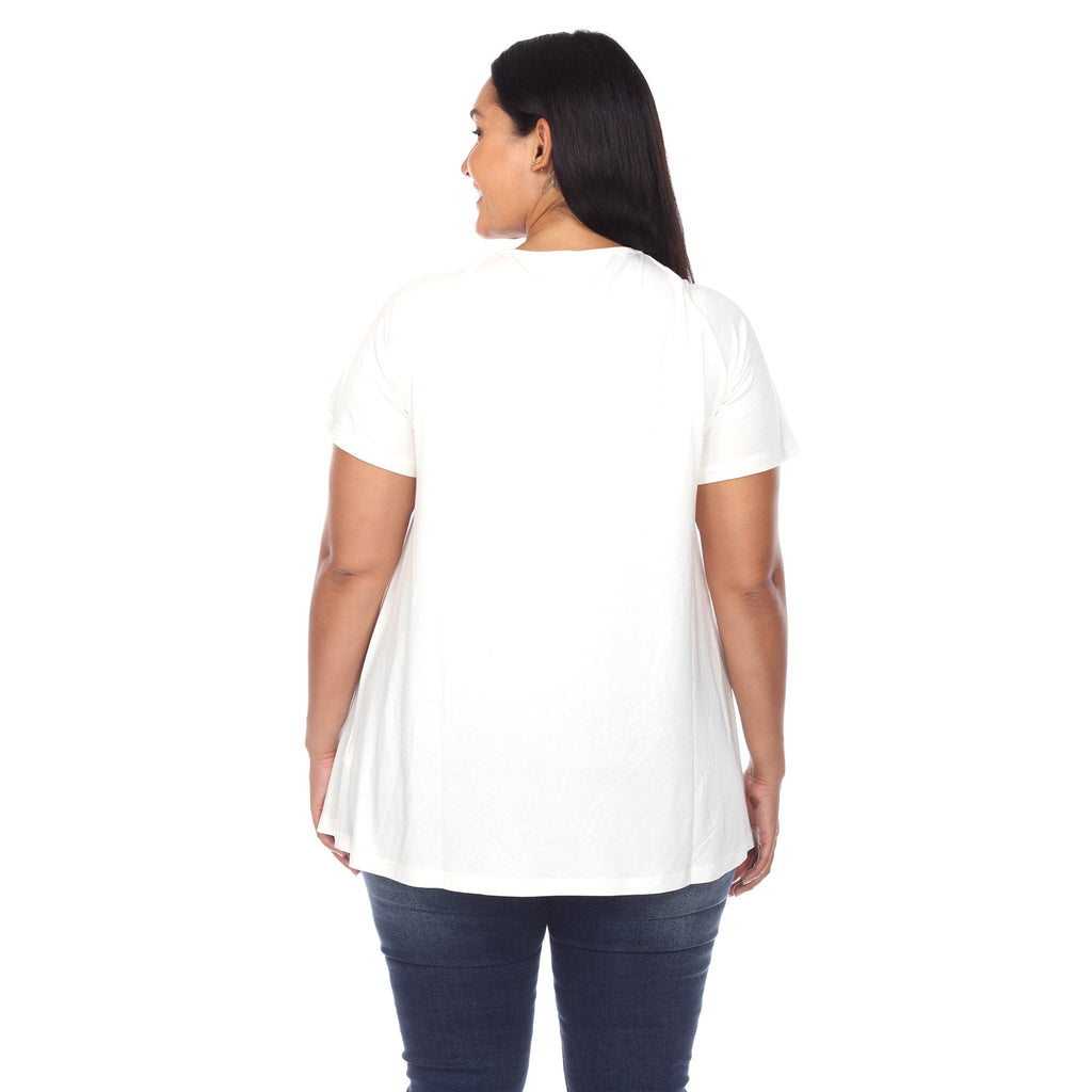 White Mark Women's Crisscross Cutout Short Sleeve Top - Plus (8 Colors Available)