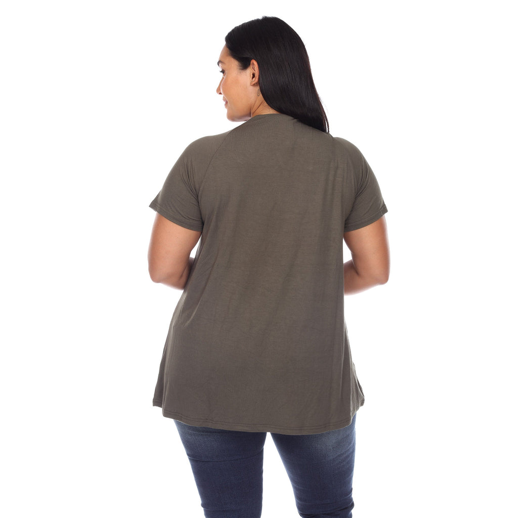 White Mark Women's Crisscross Cutout Short Sleeve Top - Plus (8 Colors Available)