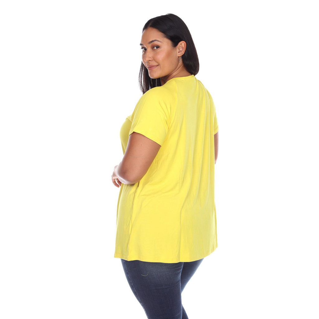 White Mark Women's Crisscross Cutout Short Sleeve Top - Plus (8 Colors Available)