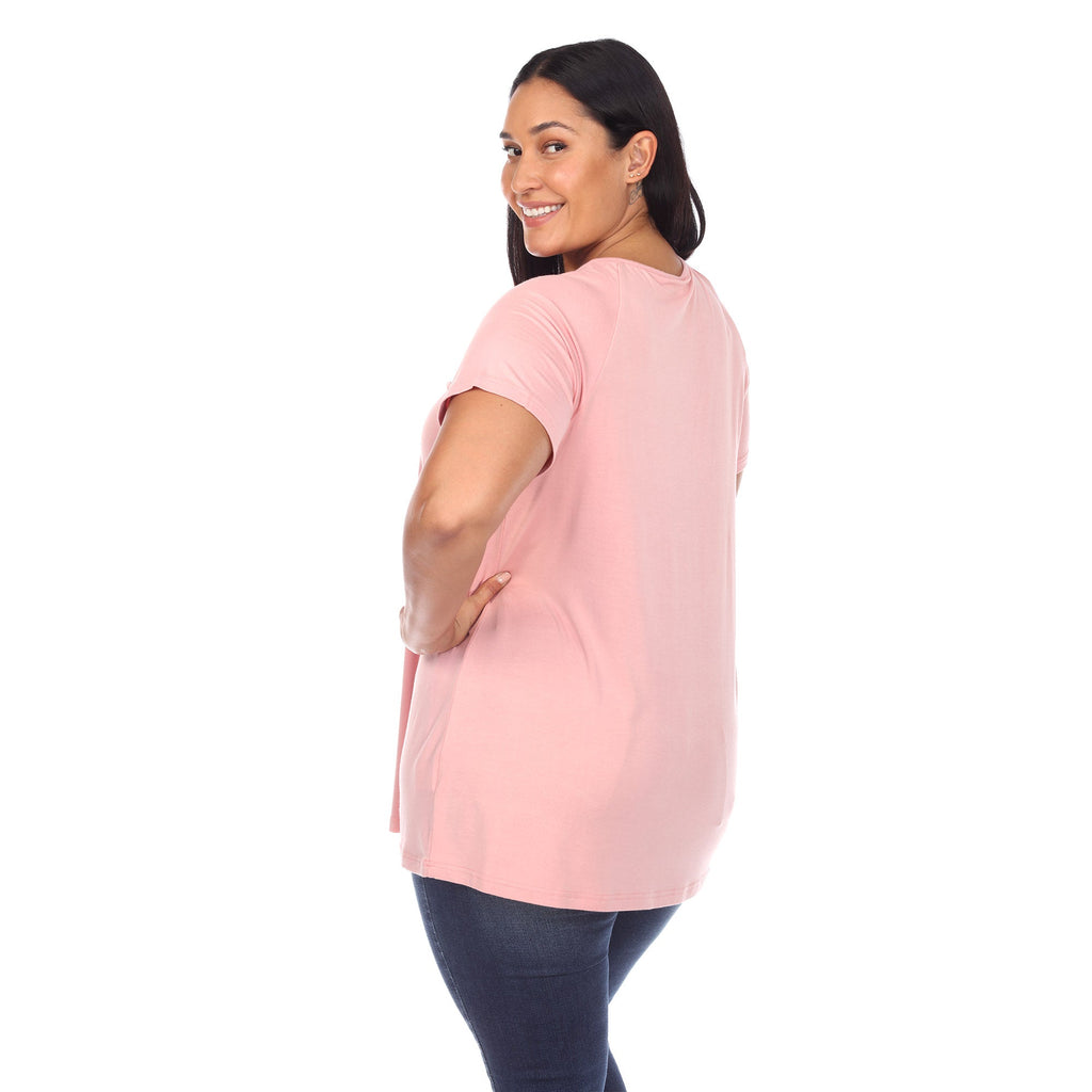 White Mark Women's Crisscross Cutout Short Sleeve Top - Plus (8 Colors Available)