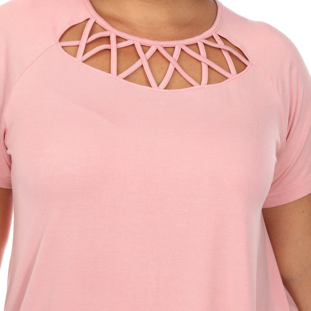 White Mark Women's Crisscross Cutout Short Sleeve Top - Plus (8 Colors Available)