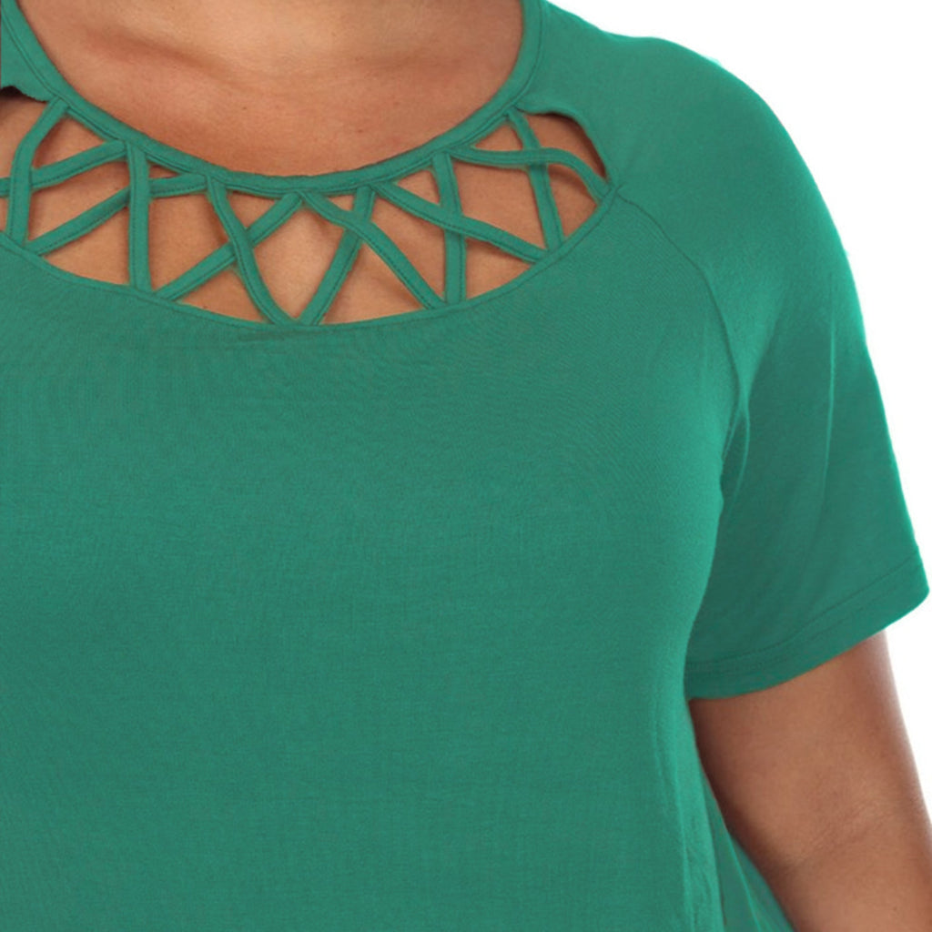 White Mark Women's Crisscross Cutout Short Sleeve Top - Plus (8 Colors Available)