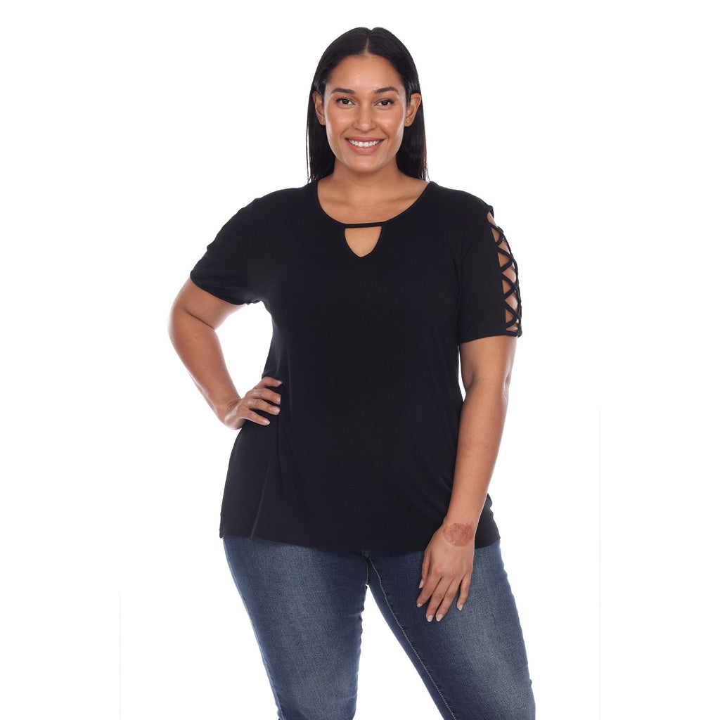 White Mark Women's Keyhole Neck Cutout Short Sleeve Top - Plus (7 Colors Available)